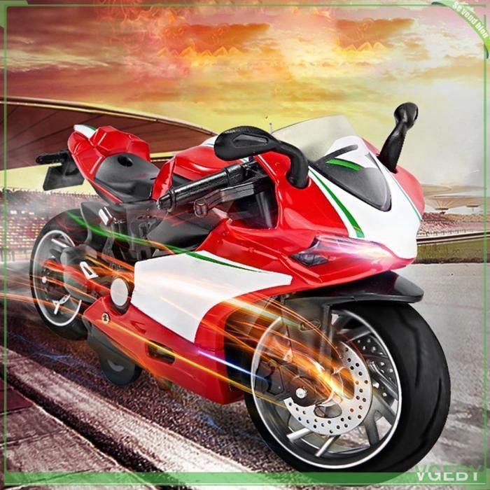 Fafeicy Modellino di moto giocattolo, scala 1:14, in lega di plastica, con meccanismo a retrocarica, suoni e giochi, colore rosso