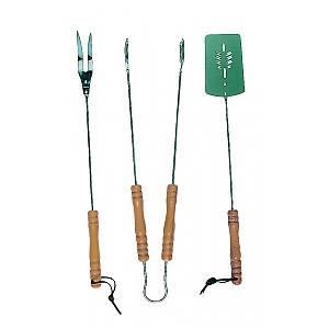Accessoires pour barbecue - Mastergrill - Ensemble de 3 - Acier chromé et bois