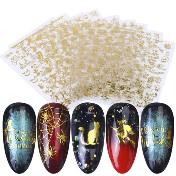Autocollants pour ongles 3D auto-adhésifs, motifs papillons dorés, pour décoration d'ongles (Noël, Halloween) - Outils et accessoires