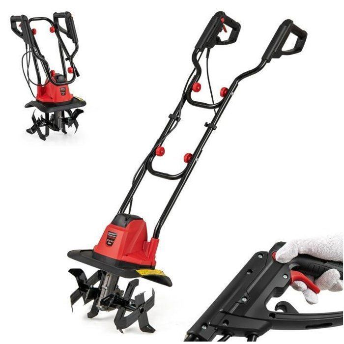 Motocultor eléctrico con cable - RELAX4LIFE - 750W - 4 cuchillas - Profundidad de trabajo de 22 cm - Ancho de 32 cm - Manillar plegable - Rojo