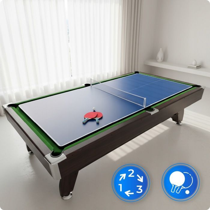 Table de billard multifonctionnelle THUNDER® | BOLD-BROWN-7FT | Ping-pong | Air hockey | Stable | Solide | Accessoires | Marron |