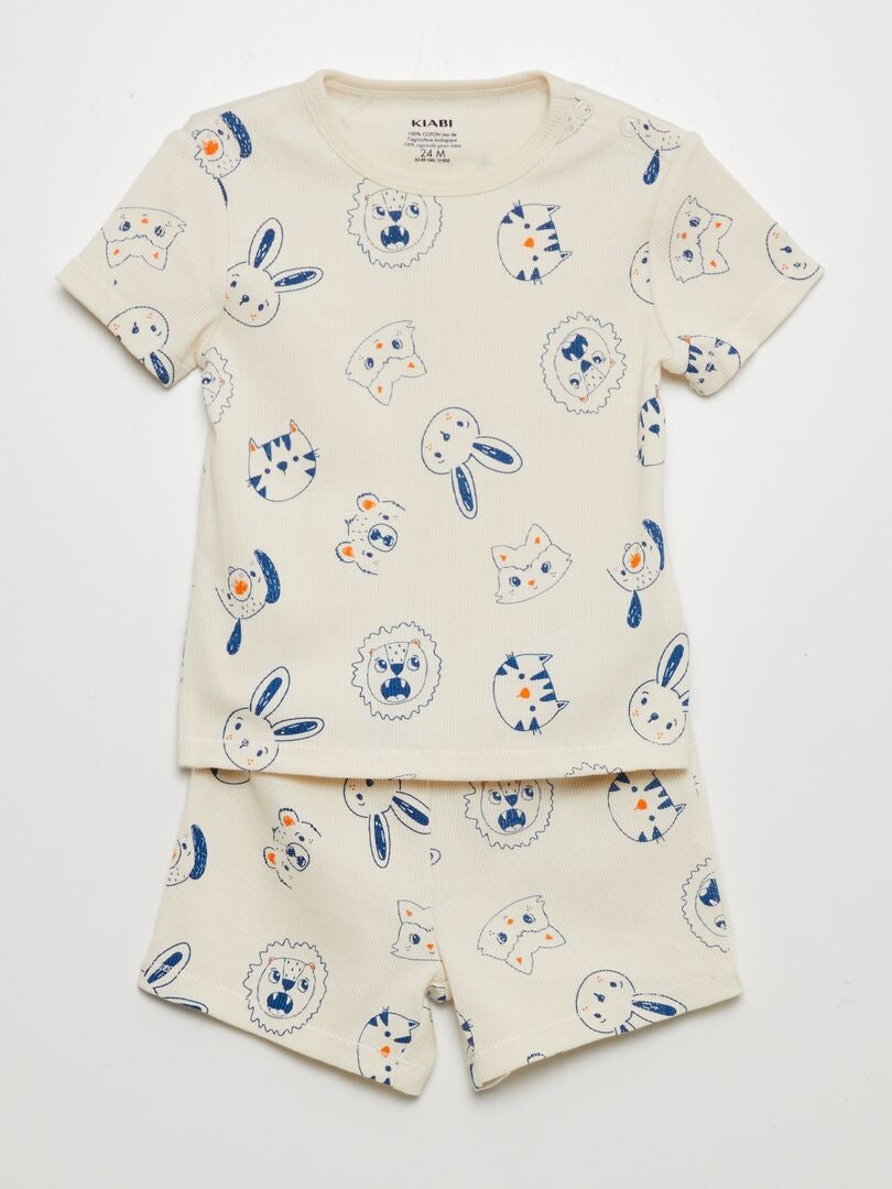 Pysjamassett med t-skjorte og shorts - 2 deler - HVIT