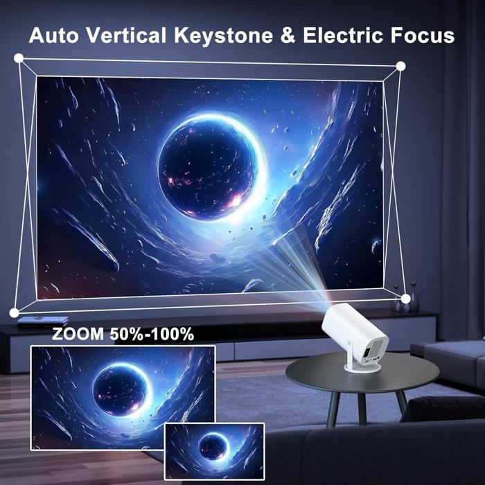 Mini Vidéoprojecteur 4K Full Hd 1080P, Projecteur Video Avec Wifi 6 Et Bluetooth 5.4, Retroprojecteur Avec Correction Trapéz[XV11]
