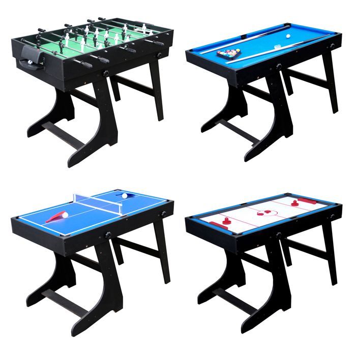 Mesa multijuegos 4 en 1 para niños: futbolín, billar, ping-pong y hockey de aire.