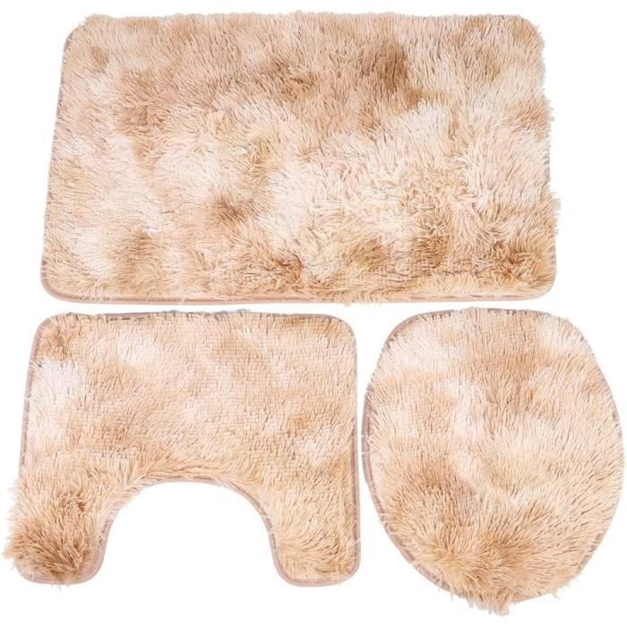 Juego de 3 alfombrillas de baño antideslizantes, color beige – poliéster lavable a máquina