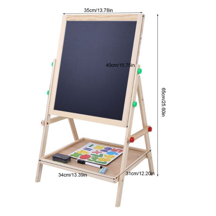 Pizarra de dibujo de madera de doble cara para niños - Pizarra de dibujo de madera para arte - 2 en 1 - Altura ajustable
