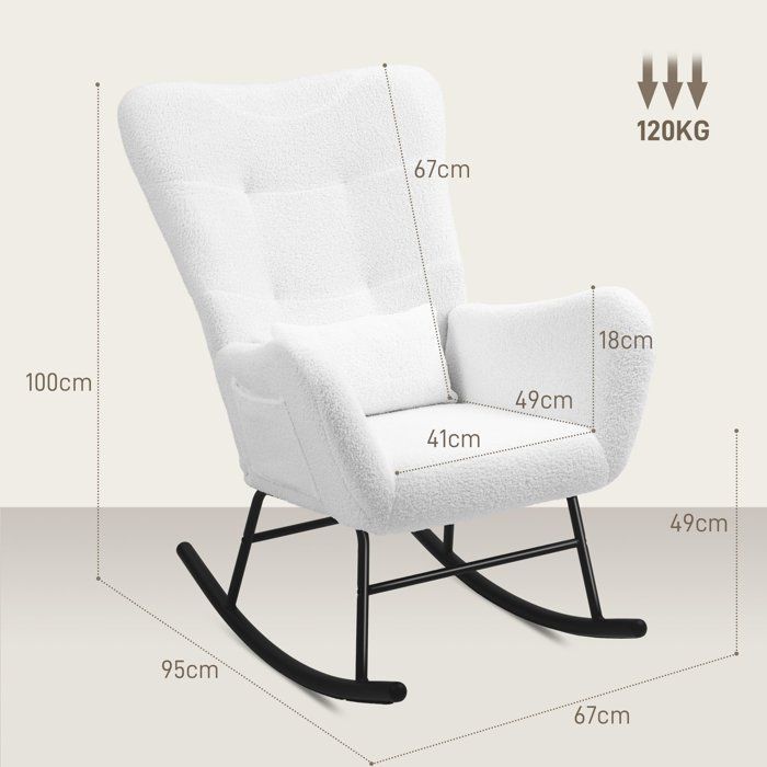 Schommelstoel, voedingsstoel met luxe stoffen bekleding, lendensteun, relaxstoel met zijvak