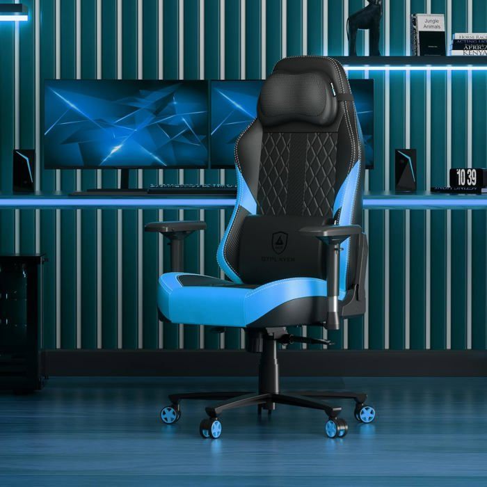 GTPLAYER Chaise Gaming avec Massage, Chaise Bureau Ergonomique avec Dossier élargi et accoudoirs 4D, Bleu