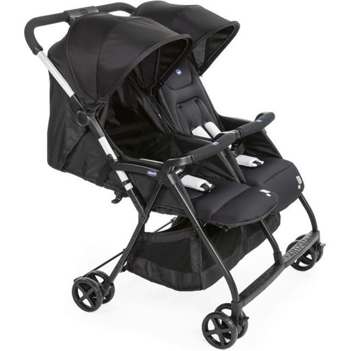CHICCO Ohlala Twin Compact Double Stroller - From birth - Up to 15kg - 78cm wide - Safety bar - Black night