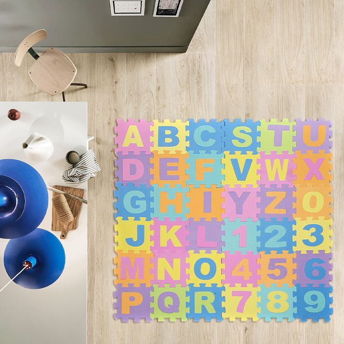 36-delige speelmat voor kinderen, 15,5*15,5 cm - ERROLVES - Zachte EVA-schuim puzzelspeelmat met alfabet en cijfers