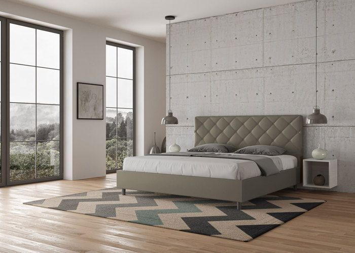 Lit king size - Ityhome - Paryse - Simili cuir cappuccino - 200x200 cm - Avec sommier