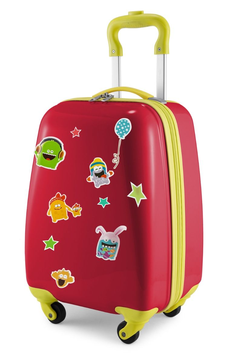 Für Kinder – Kindergepäck mit reflektierenden Aufklebern, Monster-Motiv, Kinderkoffer, Hartschalenkoffer, Handgepäck, 24 Liter