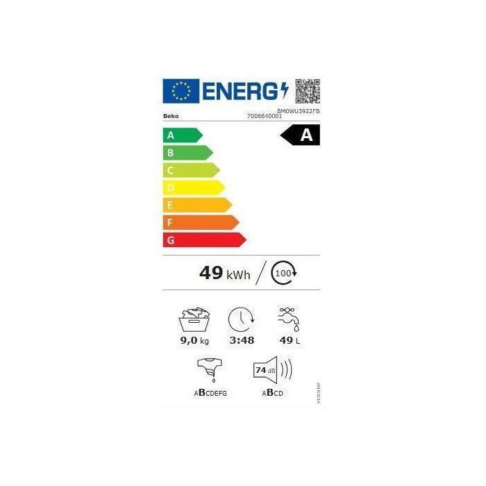 BEKO BM0WU3922FB Front-Loading Washing Machine - 9 kg - Induction - 60cm Wide - 1200 rpm - Energy Class A - Black