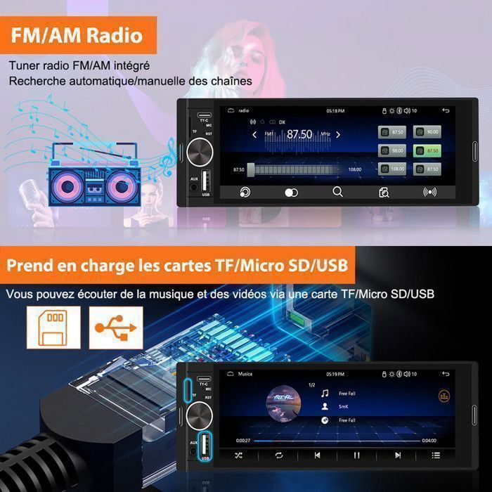 AWESAFE 1 DIN Car Radio with CarPlay and Android Auto, 6.36