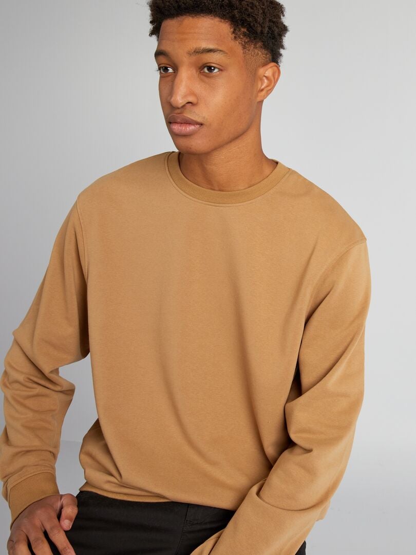 Effen ronde hals sweatshirt +190 cm - BEIGE