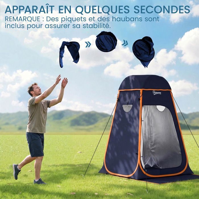 Shower tent - Outsunny - pop-up, foldable - removable roof and windows - polyester - 152 x 152 x 200 cm - dark blue
