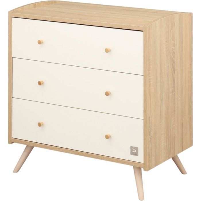 Conjunto de habitación infantil: cuna de 120 x 60 cm + cómoda de 3 cajones - Acceso - Roble dorado/Madera blanca - SAUTHON