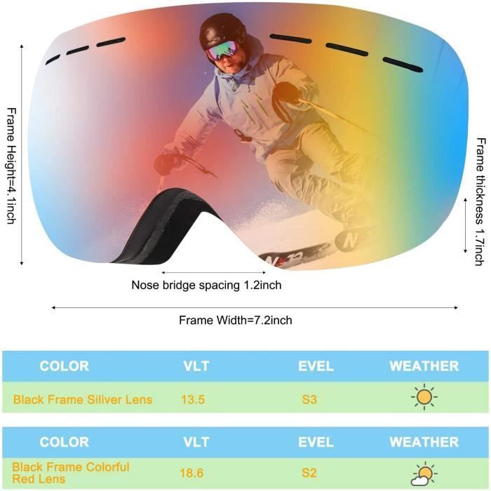 OTG Ski Goggles, Protective Glasses with Double-Layer Spherical Lens, UV400 Windproof Snowboard Goggles, Anti-Fog