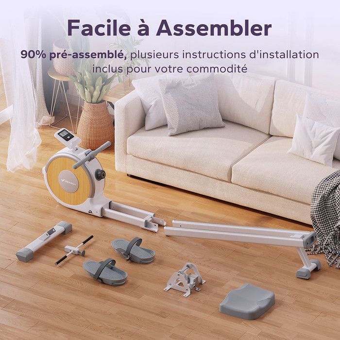 Rameur d'Appartement – MERACH - 16 Niveaux de Résistance Magnétique - Max 160 kg - Écran LCD - Compatible Kinomap – Gris clair
