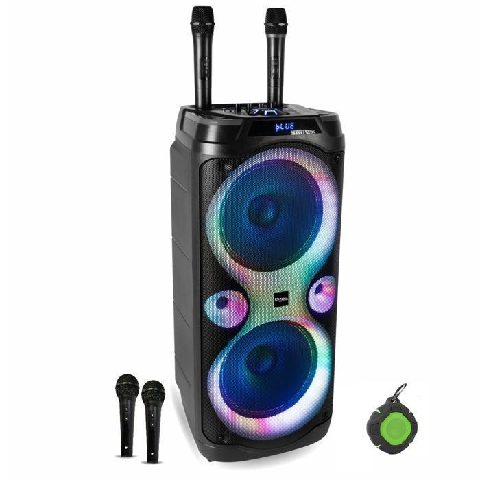 Enceinte Sono Karaoke USB Bluetooth 1000W Ibiza COLUMBA-KARAOKE Lumineuse - 2 Micros sans fil - Mini enceinte étanche