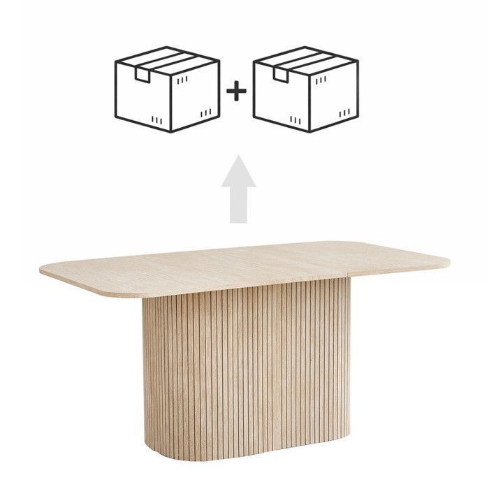 Mesa de comedor ovalada - Base de madera - Tablero grande de MDF - Estilo contemporáneo - 160 cm de largo - Travertino amarillo