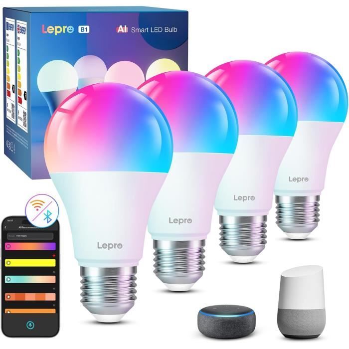 Smart Bulb - LEPRO - B1 - Wifi E27 - Pack of 4 - Voice Control and AI