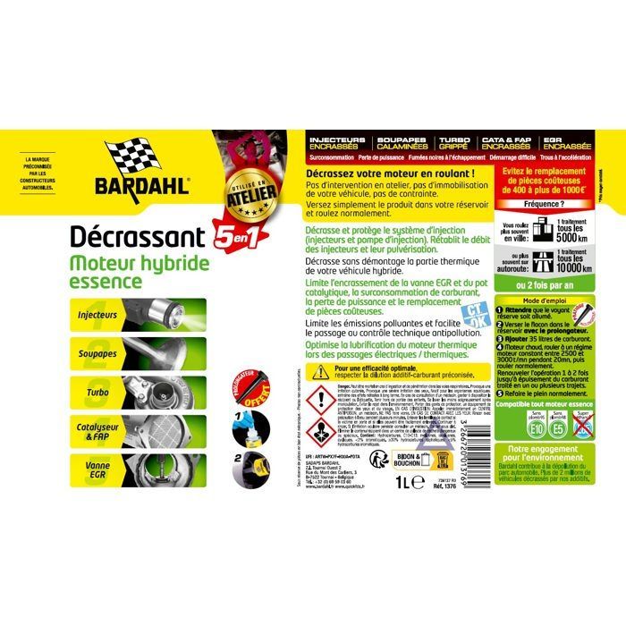 Décrassant moteur Hybride Essence 5 en 1 Bardahl 1L
