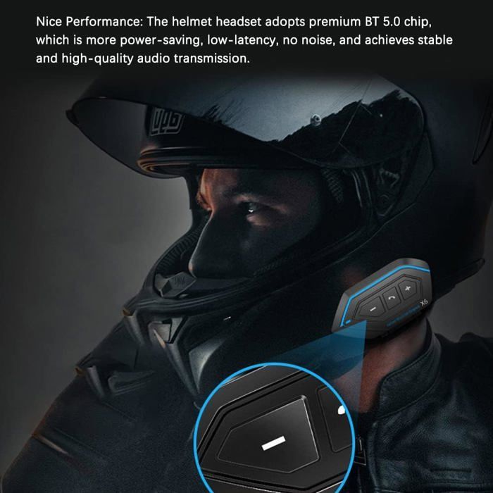 Intercomunicador Bluetooth para motocicleta, casco de motocicleta BT5.0 resistente al agua con intercomunicador, reducción de ruido y soporte para llamadas.