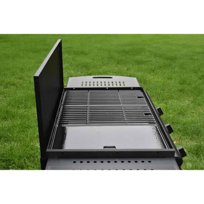 Barbacoa de gas + plancha - GRILL GARDEN - Negra - 3 quemadores - Con funda protectora - Encendido piezoeléctrico