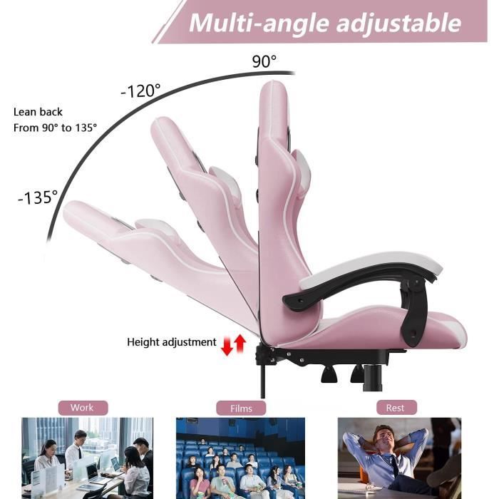 Sedia da gaming ergonomica - Sedia da gaming - con poggiatesta e cuscino lombare - Regolabile e girevole - Rosa e bianca