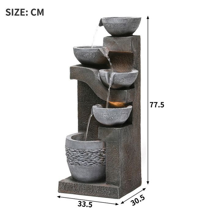 Fuente de jardín con iluminación LED - Aspecto de piedra natural - Bomba de agua integrada - Iluminación LED