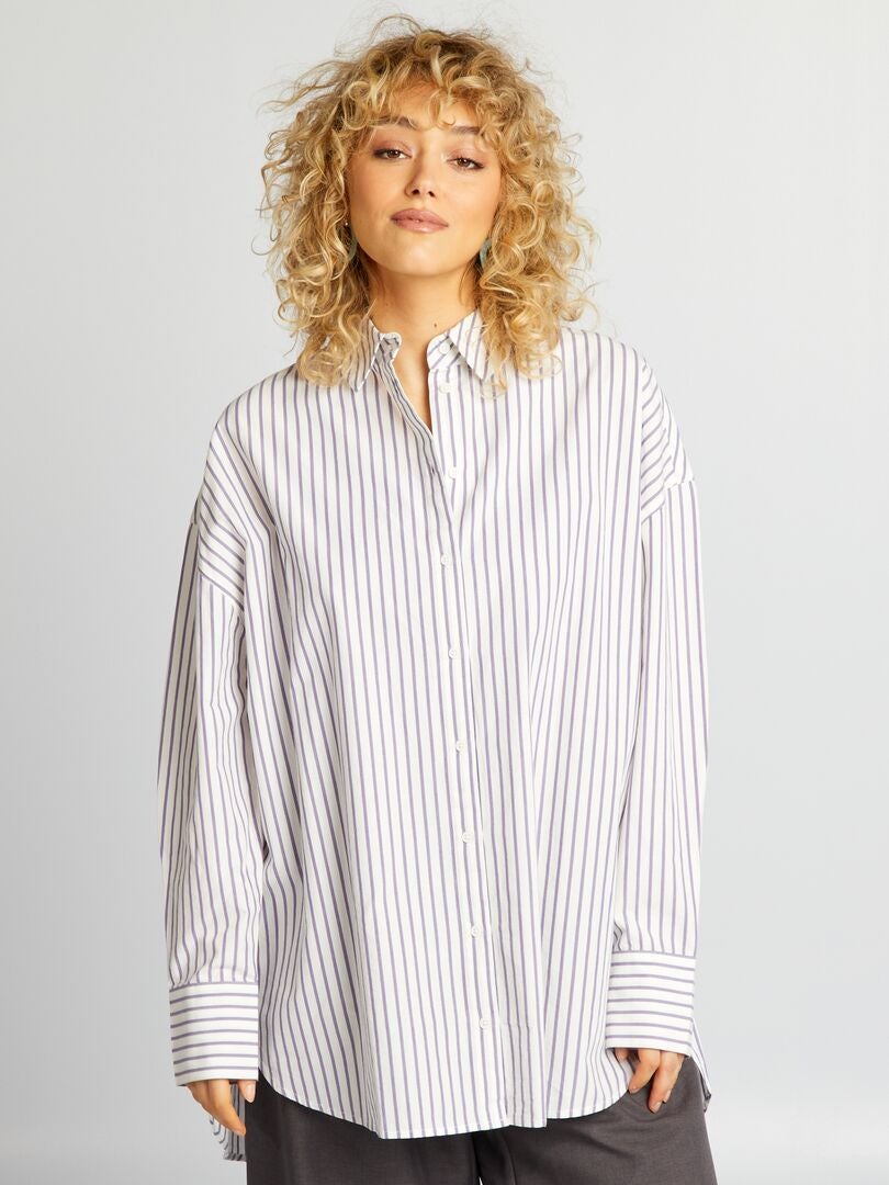 Oversized gestreept lang shirt - WIT