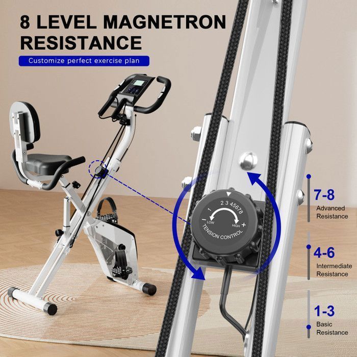 3 en 1 Vélo d'appartement Pliable - 8 Niveaux de Résistance Réglables - Volant d'Inertie 2,5KG -  Écran LCD - Siège Réglable