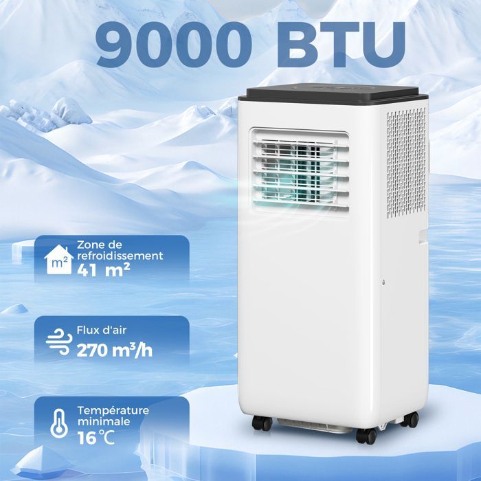Aire acondicionado portátil - HOMCOM - 9000 BTU - Refrigeración, deshumidificación, ventilador, automático, modo nocturno - ABS - 33x28x70,4cm - Blanco