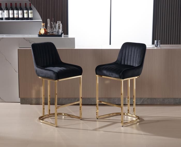 Wahson Chaise de Bar en Velours Chaise Bar Pied Doré Tabouret Bar Lot de 2, Tabouret de Bar avec Coussin Épais, Noir