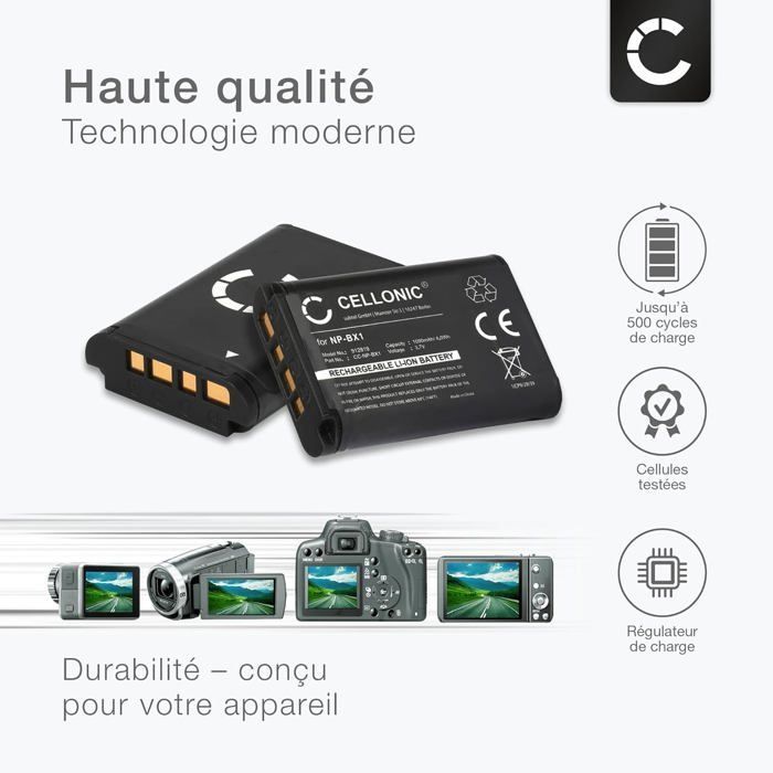Set de 2 Batteries 1090mAh et Double Chargeur Compatible avec Sony RX100 FDR-X3000 RX1 DSC-HX400V - Accu de Remplacement Appareil