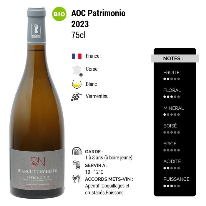Domaine Novella Patrimonio Biancu Lunghellu 2023 - Vin Blanc de Corse (3x75cl) BIO