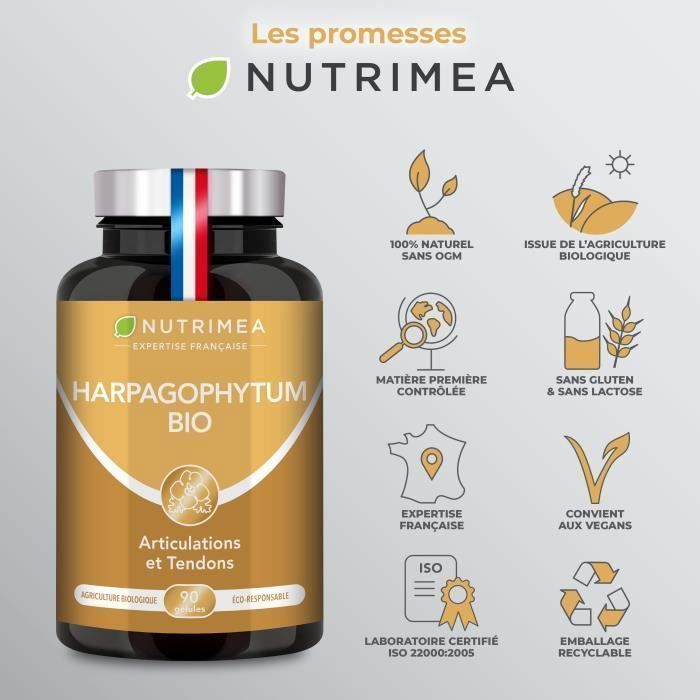 Garra do Diabo Orgânica (Harpagophytum edulis) - Suporte para Articulações e Cartilagens - 500 mg - 60 Cápsulas Veganas - Nutrimea - Fabricado na França