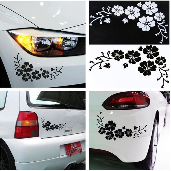 Juego de 4 pegatinas negras de flores para coche, impermeables, removibles, decoración para vehículos, cubre arañazos.