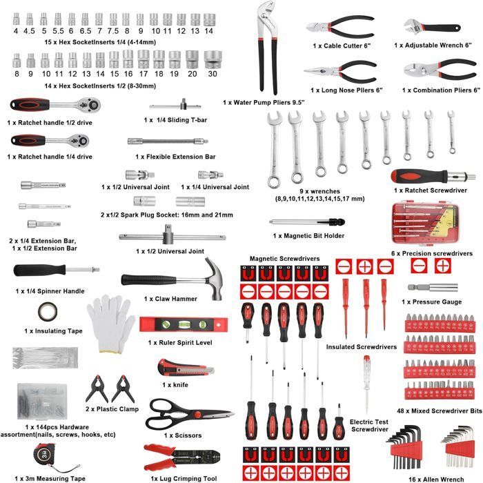 799-Piece Tool Box, Tool Case with Wheels, Hand Tool Kit, DIY Tool Set