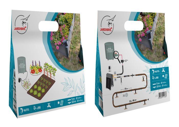Kit de irrigação por gotejamento solar - Programável - Bomba solar - Sucção vertical de 2 m - Microtubo de 5 m Ø 6 mm