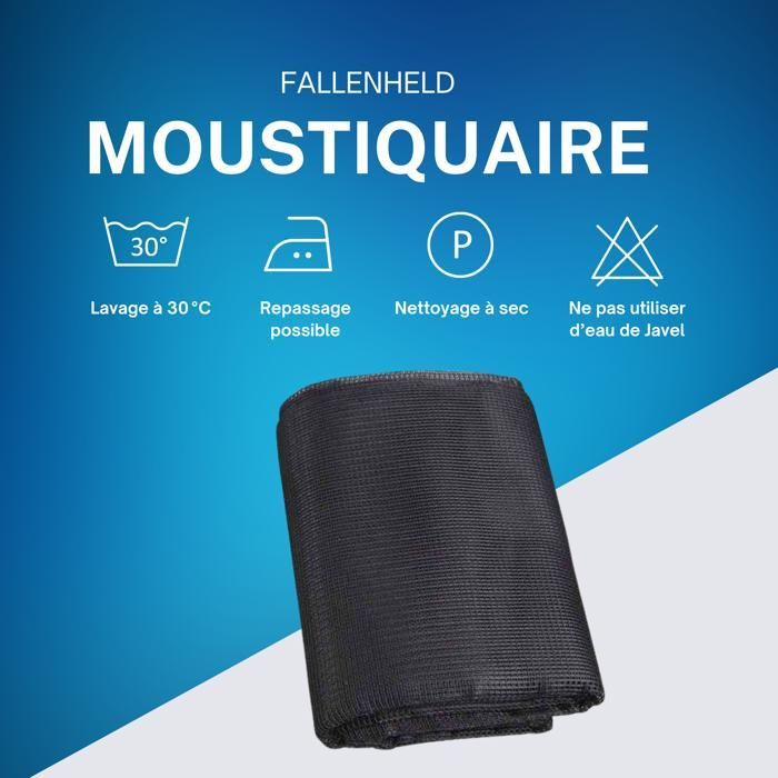 Moustiquaire - FALLENHELD - 100 x 100 cm - Noir - Sans perçage - Réutilisable