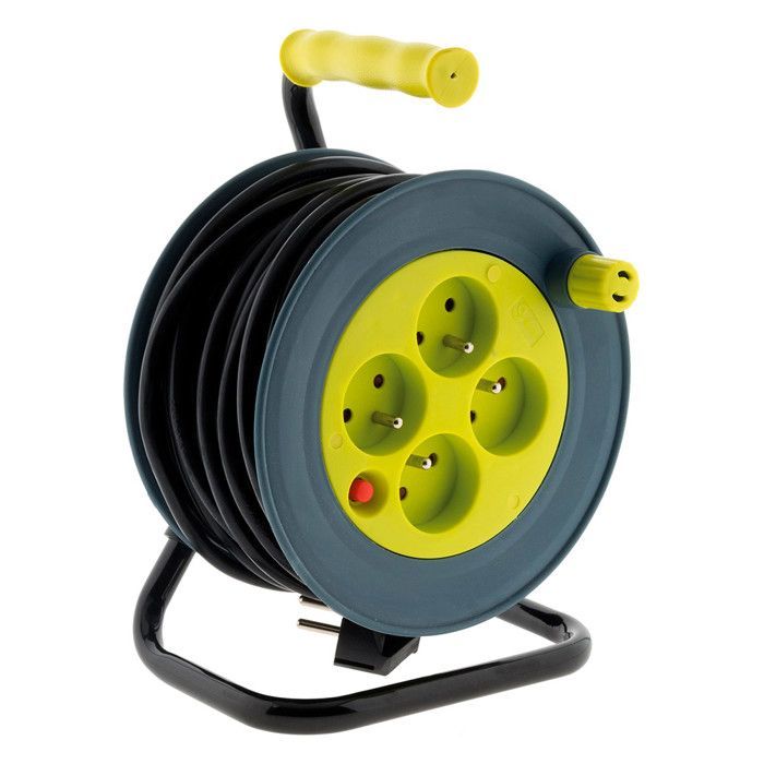 Carrete de cable doméstico 4x2P+E - 15 m 3G1mm² - Amarillo - Zenitech