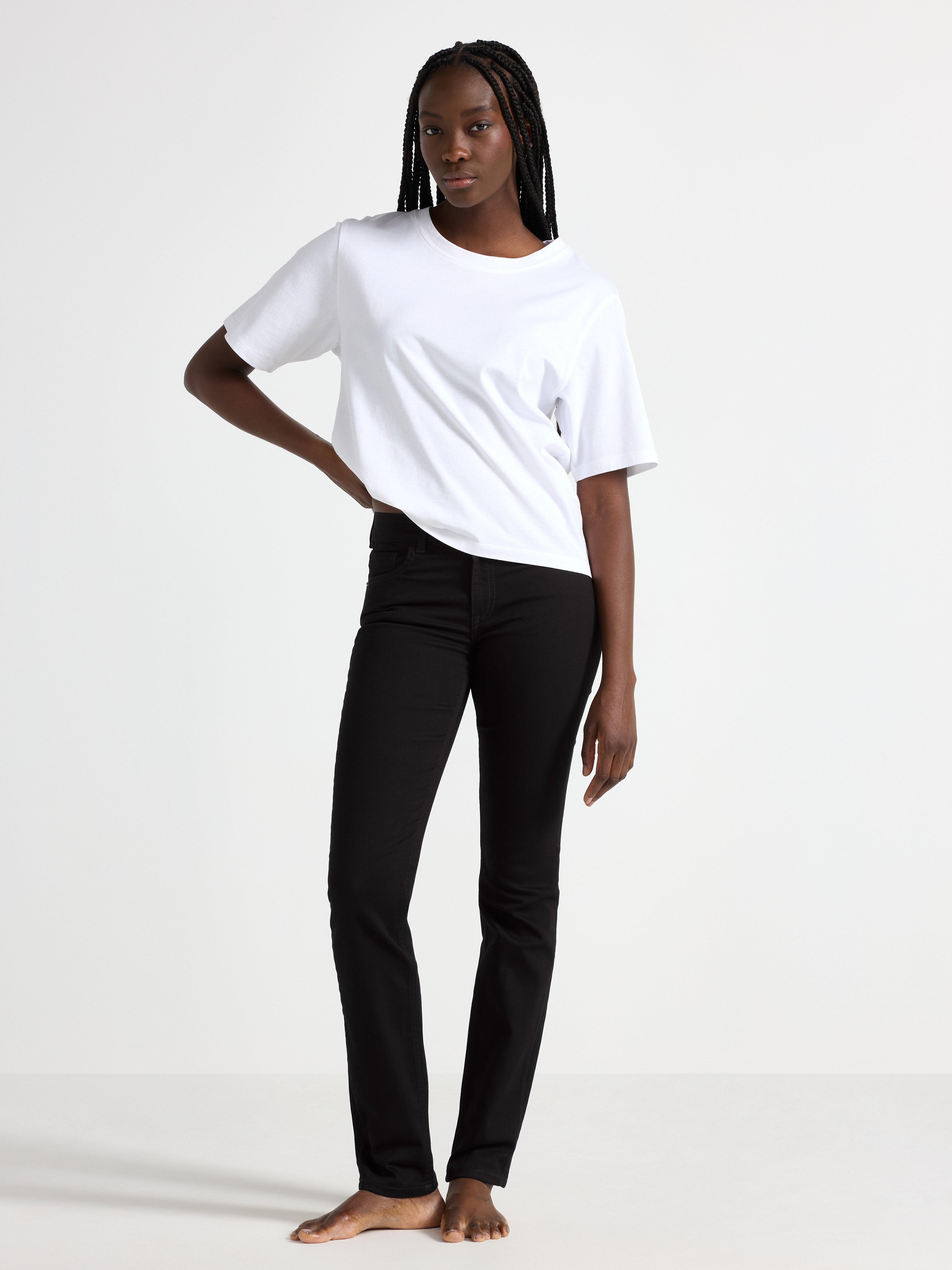 Calça jeans SLIM Ellen de cintura média com elastano, preta.