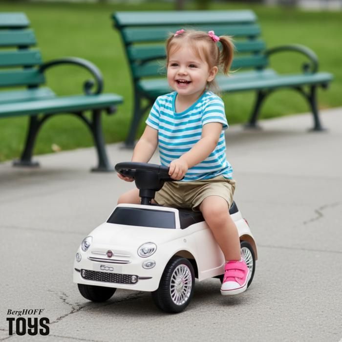 Porteur Enfant Fiat 500 - Voiture Bébé Licence Officielle 1 à 3 ans - Blanc - Klaxon & Coffre - Aide à la Marche