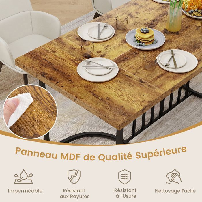 COSTWAY Grande Table à Manger en Bois de 180 cm pour 6 à 8 Personnes, Rectangulaire Style Industriel Capacité 135 Kg pour Cuisine