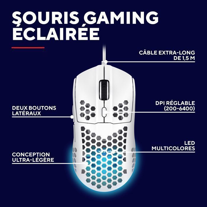 Souris Gaming Ultra Légère - Trust Gaming GXT 928 Helox - Capteur Haute Précision - RGB - FPS & eSports
