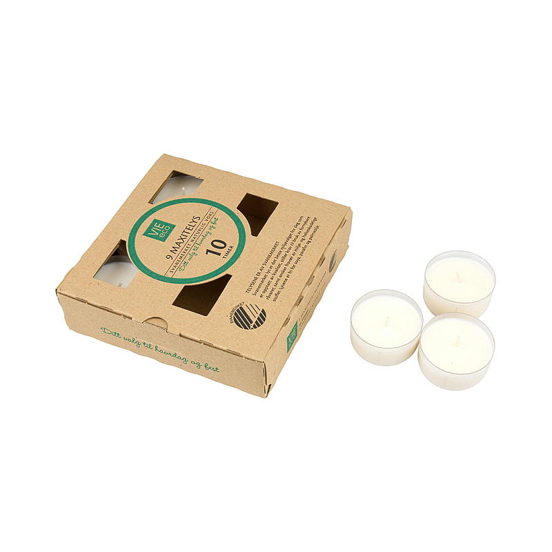 Vie Eco Maxi fyrfadslys 9-pak 10 timer Svanemærket Vie Eco