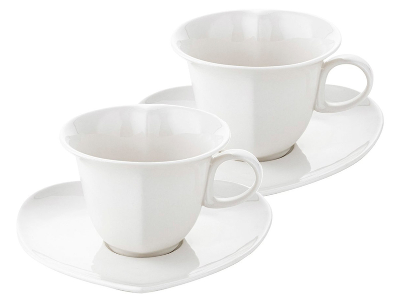 Komplet filiżanek ze spodkami Amore porcelanowych 2 szt. 180 ml białych