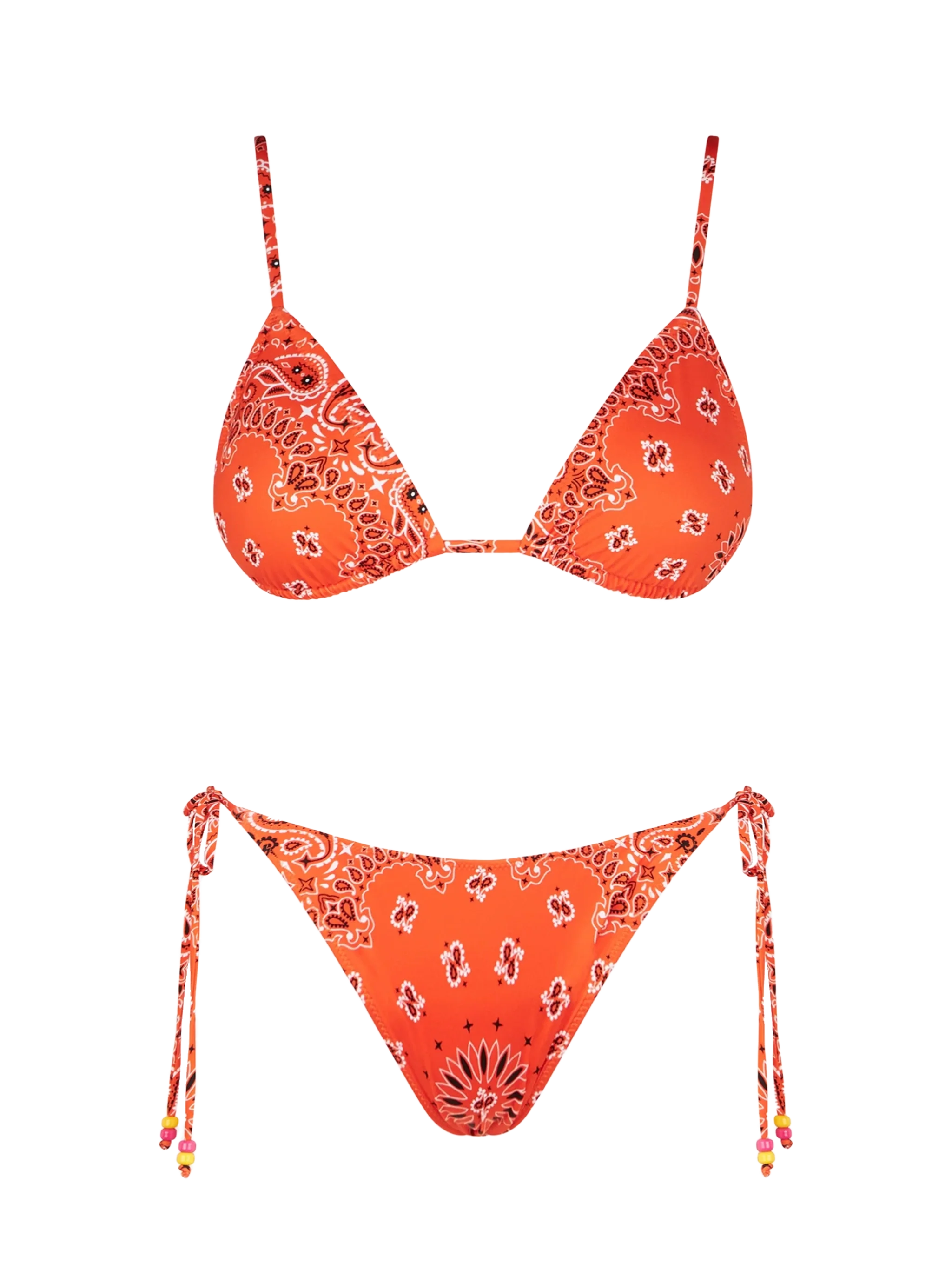 Oranje damesbikini met driehoekig model en bandana-print